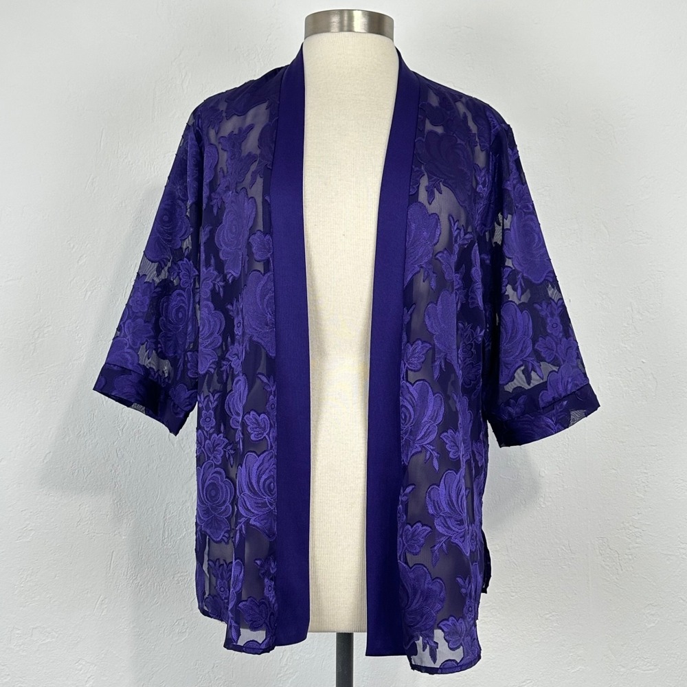 Vintage Whimsigoth Fairy Boho Kimono Cardigan Sz Small Petite Floral Sheer Satin